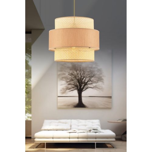 Elegáns fémcsillár, teve és bézs, 65 cm magasság | CE tanúsítvánnyal rendelkező, E27 aljzat (max. 60 W) | Stílusos világítás modern otthonokba és terekbe