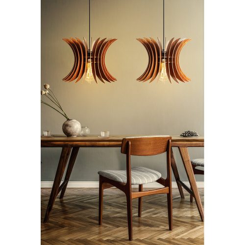 Elegáns skandináv szárnycsillár (2 db), dió színű, 22 cm sapka hossza, állítható kábel, E27 aljzat, teljes magasság 55 cm | Stílusos világítás modern terekbe