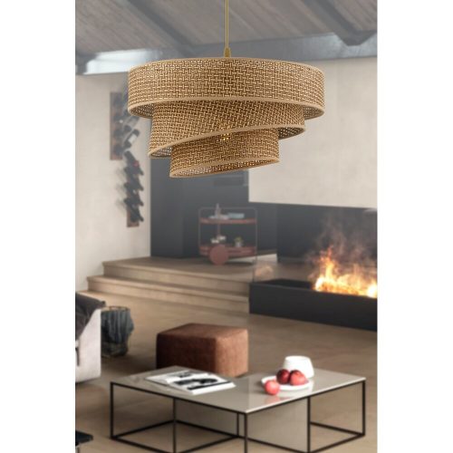 Elegáns bézs csillár fém testtel és pamut sapkával, 72 cm magas, CE minősítéssel, E27 foglalattal (max. 60 W) | Tökéletes a modern lakberendezéshez
