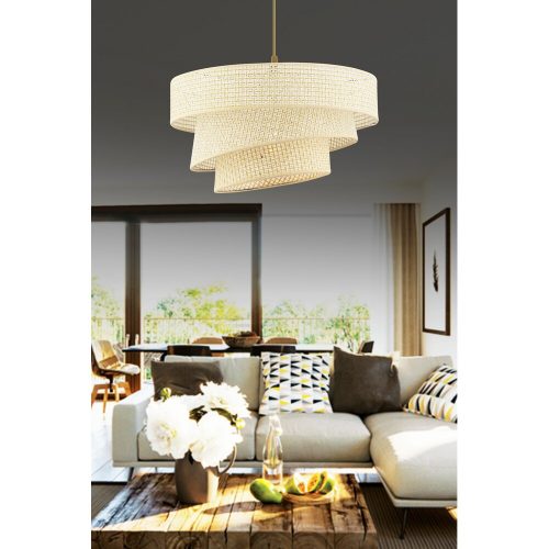 Elegáns krémszínű csillár, fém test, pamut sapka (40x40 cm, magasság: 20 cm), teljes magasság: 72 cm, E27 foglalat, CE minősítés | Modern terekbe tökéletes