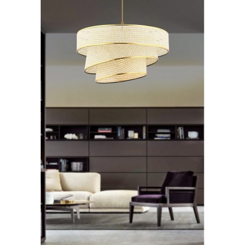Elegáns krémszínű és arany csillár, fém test, 72 cm magas, CE minősítésű, E27 foglalat (max. 60 W), 40x40 cm pamut sapka | Modern dekorációhoz tökéletes