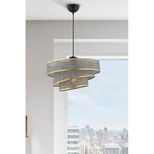 Elegáns fémcsillár, szürke és arany, 72 cm magasság | CE tanúsítvánnyal rendelkező, E27 aljzat (max. 60 W) | Stílusos pamut sapka (40x40 cm, 20 cm magas) modern terekbe
