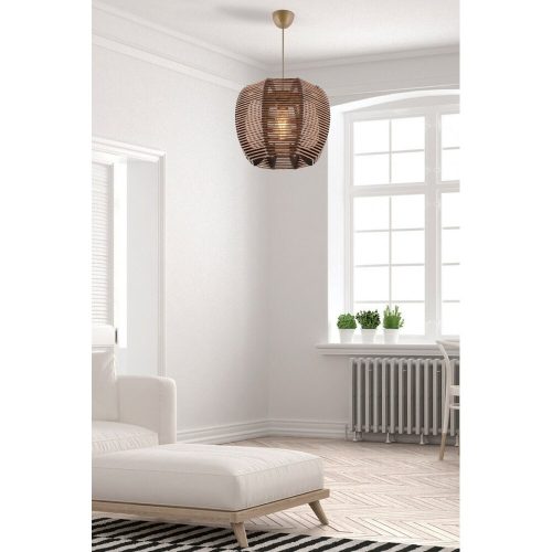Elegáns fa csillár replika bambusz sapkával, 31x31 cm, magasság 70 cm | CE minősítésű, állítható kábel, E27 aljzat, barna kivitel | Modern dekorációhoz tökéletes