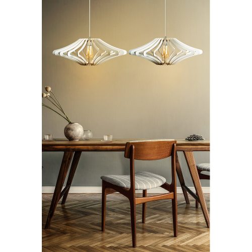 Elegáns skandináv angyalcsillár (2 db), fehér MDF, 19 cm sapka hossz, 47 cm átmérő, állítható kábel, E27 Max 40W | Modern terekbe tökéletes