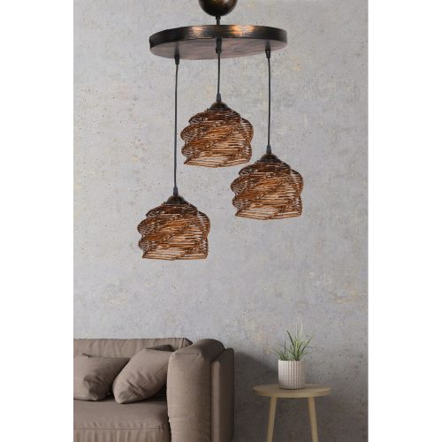 Elegáns fából készült csillár bambusz-utánzattal, 85 cm magasság | CE-tanúsítvánnyal rendelkező, 3 x E27-es foglalat, régies kivitel | Tökéletes a modern lakberendezéshez