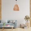 Rusztikus fémcsillár Raffia sapkával, 18 cm hosszú és 35 cm átmérőjű | Állítható kábel, teljes magasság 98 cm | E27 aljzat, max 40W, természetes színek