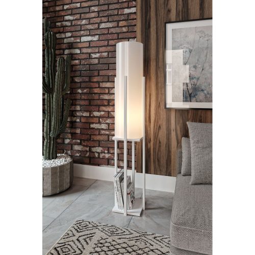 Elegáns fehér állólámpa, 160 cm magas, forgácslap és MDF, szövet sapka (21x21 cm) | Be/Ki kapcsoló, CE minősítésű, skandináv kivitel, izzó nem tartozék