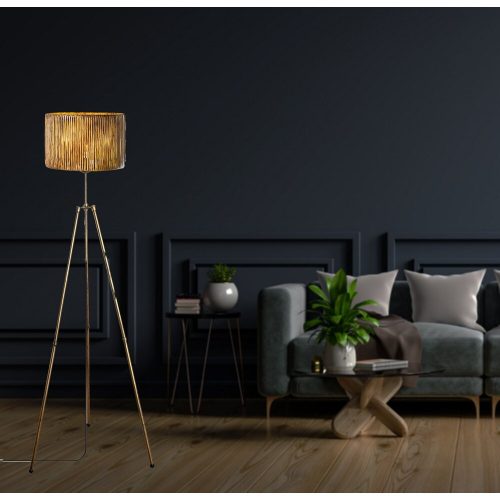 Stílusos állólámpa fém házzal, állítható magasság 160 cm, antik felület, 20 cm bambusz sapka, E27 foglalat, tökéletes modern lakóterekbe