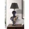 Elegáns fekete-arany asztali lámpa, 67 cm magas | Poliészter test, 25 cm-es szövetsapka | E27 aljzat, max 40W | Be/Ki kapcsoló | CE minősítésű, stílusos világítási megoldás