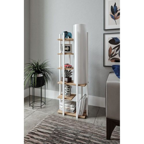 Elegáns állólámpa forgácslap házzal, fehér és természetes színekben, 135 cm magas, E27 foglalat, be/ki kapcsoló | Tökéletes modern lakóterekbe