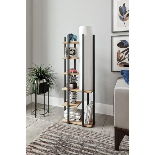 Elegáns állólámpa forgácslap házzal, fekete/fehér/természetes, 135 cm magas | Szövet sapka (21x21 cm) | Be/Ki kapcsoló, CE minősítésű, E27 aljzat