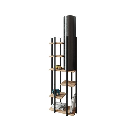 Stílusos állólámpa forgácslap házzal, fekete és természetes, 160 cm magas | Szövet sapka (21 cm) | Be/Ki kapcsoló | CE minősítésű, E27 Max 40W
