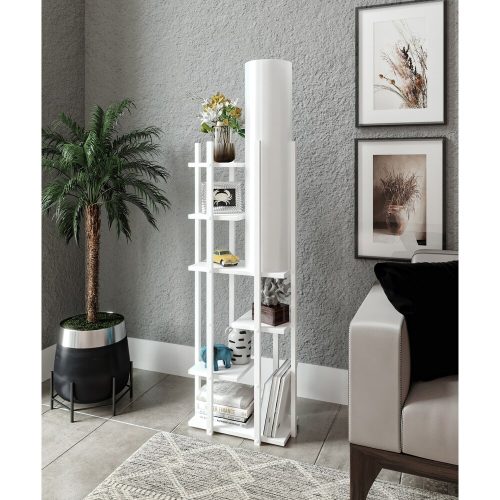 Elegáns fehér állólámpa, 160 cm magas, forgácslap és MDF, szövetsapka 21x21 cm, E27 foglalat, be-/kikapcsoló | Tökéletes modern lakóterekbe