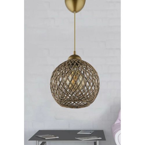Elbűvölő csillár, fekete és arany, 22 cm átmérő x 54 cm magasság | Műanyag ház, pamut sapka, E27 foglalat, max 40W | Tökéletes skandináv és vidéki dekorációhoz