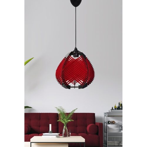 Stílusos piros csillár, 30 cm magasság x 25 cm szélesség, műanyag ház, E27 aljzat (max. 40 W), állítható kábel (70 cm) | Modern dekorációhoz tökéletes