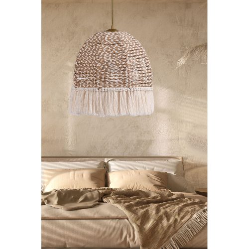 Elegáns Bohemian csillár, ekrü színű, 30 cm átmérő, 80 cm magasság | Műanyag ház, pamut sapka, E27 foglalat, max 40W | Tökéletes vidéki stílusú dekorációhoz