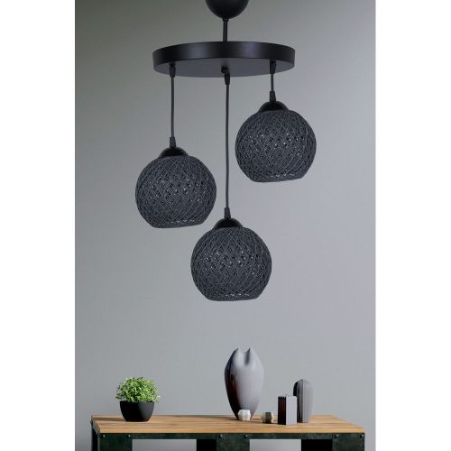Elegáns szürke csillár, fém test, 32 cm átmérő, 80 cm magasság | 3 x E27 Max 40W | Skandináv és vidéki stílusú világítás modern otthonokba