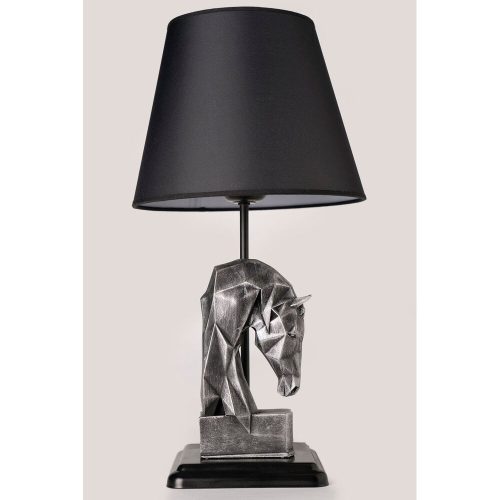 Modern asztali lámpa fém házzal és szövet sapkával, 24 cm átmérő, 50 cm magasság | E27 aljzat, max 40W | Stílusos ezüst és fekete dizájn otthoni dekorációhoz