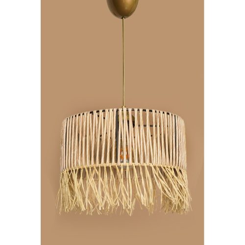 Elegáns makramé csillár, természetes színű, 30 cm szélesség x 13 cm magasság, E27 aljzat max. 40 W, stílusos műanyag ház, tökéletes a modern dekorációhoz