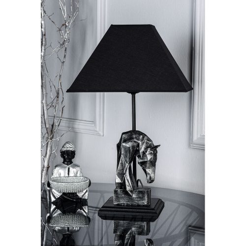 Elegáns fekete asztali lámpa, fém ház, 30 cm átmérő, 47 cm magasság | E27 aljzat, max 40W | Stílusos egyszerű és állati dizájn modern terekhez