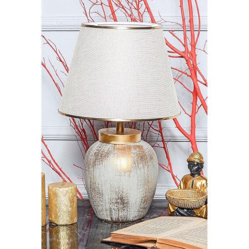 Elegáns fém asztali lámpa szövet sapkával, krém és arany, 18 cm szélesség, 47 cm magasság, E27 foglalat max. 40 W | Tökéletes modern lakberendezéshez és világításhoz