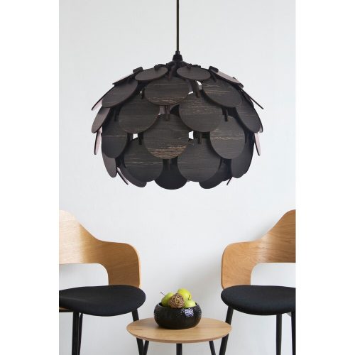 Elegáns fekete csillár, MDF test, 27 cm sapka hossz, 40 cm átmérő | Állítható kábel, 67 cm teljes magasság | E27 aljzat, max 40W, modern világítás