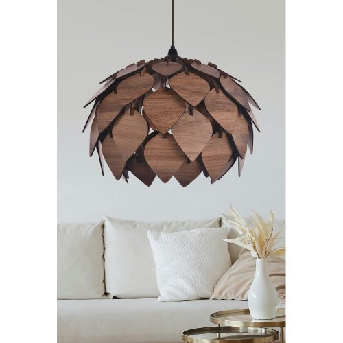 Elegáns barna csillár, MDF test, 27 cm sapka hossz, 40 cm átmérő, állítható kábel, 67 cm teljes magasság, E27 aljzat, max 40W | Stílusos világítás minden helyiségbe