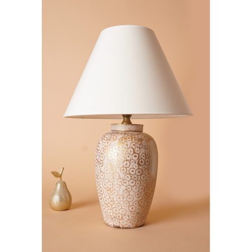Elegáns kerámia asztali lámpa, fehér és arany, 35 cm szélesség x 53 cm magasság | E27 aljzat, max 40W | Stílusos világítás a modern lakberendezéshez