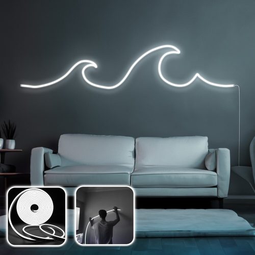 Rugalmas fehér neon LED fali világítás, 300 cm, IP67 vízálló, DC 12V, 36W, 350 cm vezeték, kétoldalas szalagot tartalmaz | Tökéletes otthoni dekorációhoz és hangulathoz