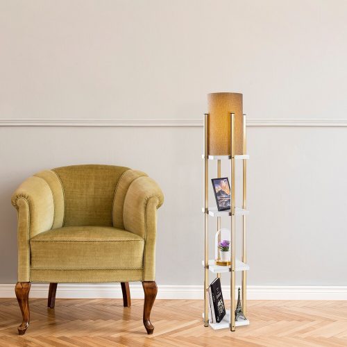 Skandináv állólámpa, fehér és arany, 130 cm magasság | Fém ház, 20 cm ernyő, 1 x E27 aljzat, 400 cm kábel | Stílusos és funkcionális világítás modern terekbe