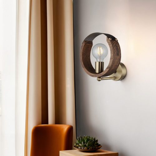 Stílusos fali lámpa fém házzal és fa kupakkal, 25 cm magas | Alaplap 10 x 10 cm | E27 aljzat, max 40W | Régi felület, ideális otthoni dekorációhoz
