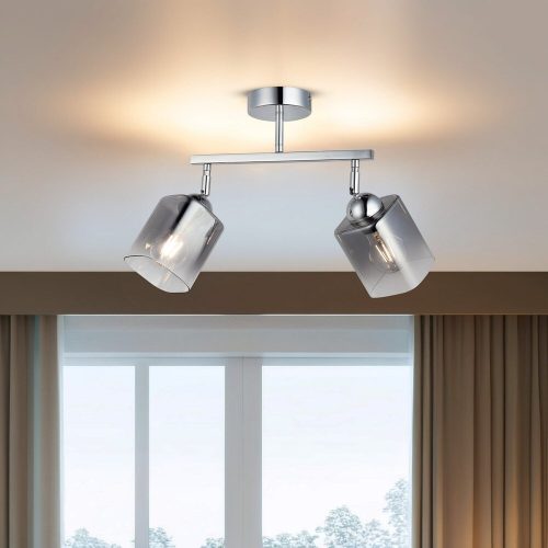 Elegáns krómcsillár, fém test, Ø10 cm üvegkupak, 30 cm magasság, 2 x E27 foglalat (max. 40 W) | Stílusos világítás modern terekhez, IP20 besorolású