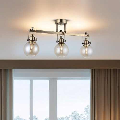 Antikvár fém csillár, Ø14 cm Üvegkupak, 35 cm Magasság | 3 db E27 aljzat, max 40W | Elegáns világítás otthoni és irodai használatra, stílusos design