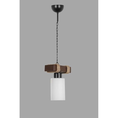 Ipari rusztikus csillár, fából készült ház üvegsapkával, 18 cm átmérő, 70 cm magasság, állítható, E27 foglalat, fehér kivitel | Tökéletes vidéki és délnyugati dekorációhoz