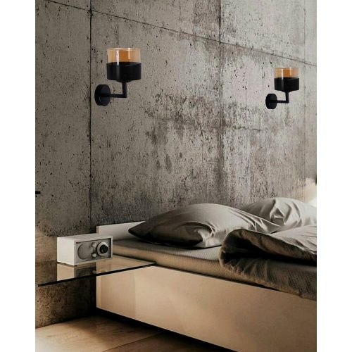 Modern fali lámpa, fekete fém ház, üvegkupakkal, 15 x 20 x 26 cm | E27 aljzat, Max 40W, Elektrosztatikus sütőben szárított festék | Glam & Industrial Design