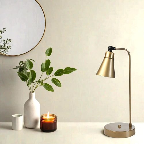 Elegáns arany asztali lámpa, fém ház, 45 cm magas, E14 aljzat Max. 40 W, beépített kábel kapcsoló, 18 cm lábátmérő | Stílusos világítás otthoni és irodai használatra