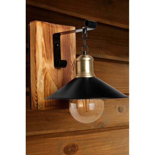 Nosztalgikus fa falilámpa, fekete-barna, 15 x 26 cm, magasság: 28 cm | E27 aljzat, max 40W, IP20 | Elegáns vidéki kialakítás a hangulatos terekhez
