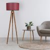 Elegáns fa állólámpa szövet sapkával, 153 cm magas, barna és bordópiros | E27 aljzat, max 40W | Stílusos világítás otthoni és irodai helyiségekbe