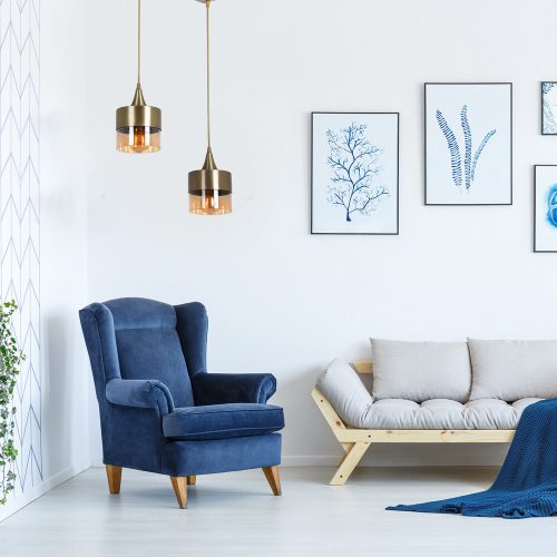 Elegáns vintage csillár, állítható magasságú 65 cm, fém test üvegsapkával, 16 x 16 x 35 cm | E27 aljzat, max 40W | Glam skandináv dizájn modern terekhez