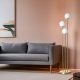 Elegáns állólámpa fémházzal és üvegkupakkal, 150 cm magas, 30 cm átmérőjű | E27 aljzat, max 40 W, fehér és arany | Stílusos világítás otthoni dekorációhoz