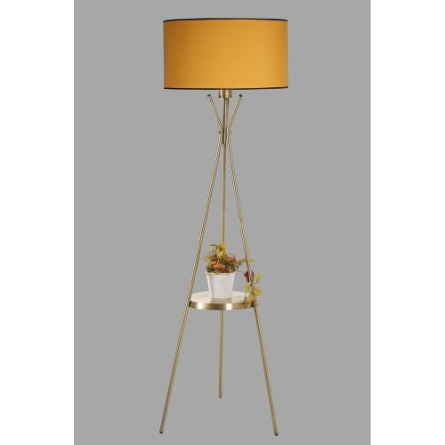Elegáns mustáros állólámpa, 158 cm magas, fém ház, szövet sapka (24 cm hosszú, 45 cm mély) | E27 aljzat, max 40W | Stílusos világítás modern terekbe