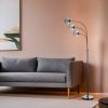 Stílusos állólámpa fém házzal és üvegkupakkal, 170 cm magas, 30 cm lábátmérő | E27 aljzat, max 40 W, fekete és füst színek | Modern dekorációhoz tökéletes