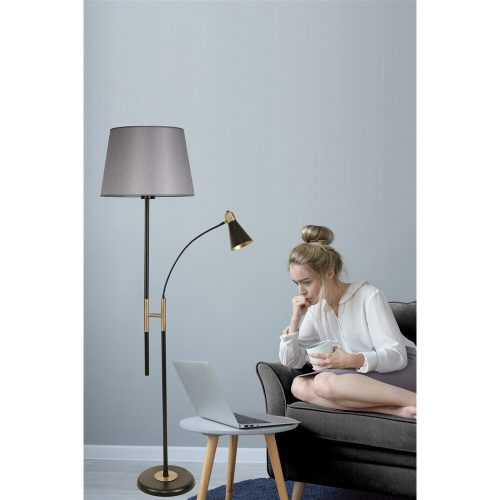 Skandináv állólámpa, szürke fémház, 165 cm magas, E27 foglalat, króm bevonat, szövet sapka | Elegáns dizájn modern lakóterekhez