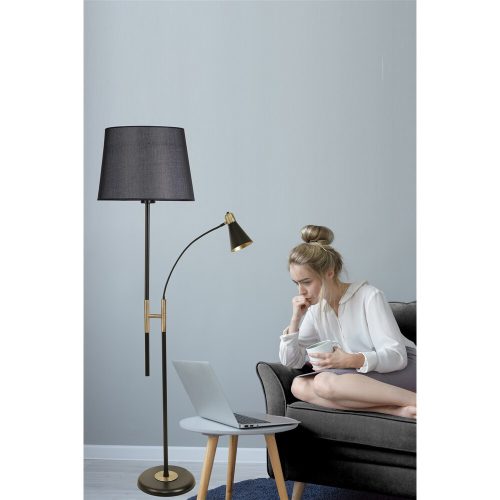 Modern fekete állólámpa, 165 cm magas, fém ház króm bevonattal, E27 foglalat, elegáns skandináv design otthoni és irodai világításhoz
