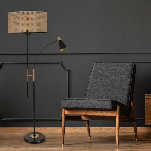 Skandináv állólámpa, 165 cm magas, fonott szín, fém ház króm bevonattal, E27 foglalat, max 40W | Elegáns design modern terekhez