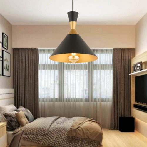 Elegáns fekete csillár, állítható magasság 30-130 cm, fém ház Ø25 cm, E27 aljzat max. 40 W, stílusos világítás modern terekhez, IP20 besorolás