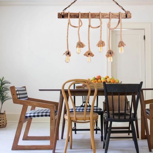 Elegáns fa csillár, 100 x 7 cm, magasság 103 cm, 6 x E27 Max 40 W, rusztikus modern dizájn, tökéletes nappaliba és étkezőbe, IP20