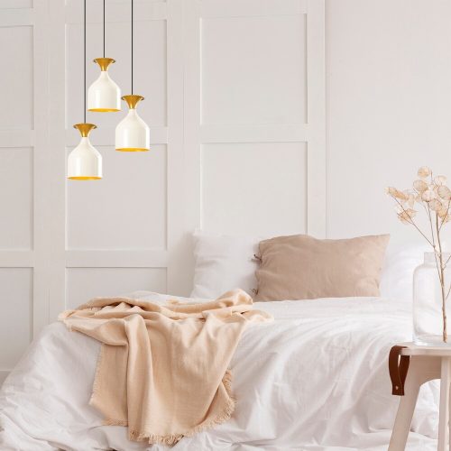 Elegáns modern csillár, fehér és arany, 40 cm átmérő, 113 cm magasság | Fém test, 3 x E27 foglalat, Glam skandináv design | Tökéletes otthoni dekorációhoz