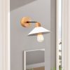 Skandináv fali lámpa, fehér fém és fa talp, 24 cm átmérő, 20 cm magasság | E27 aljzat, max 40W | Stílusos és funkcionális világítás modern terekbe