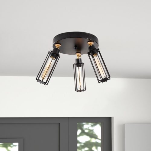 Ipari fekete csillár, 50 cm átmérő, 30 cm magasság | Fém ház, 3 db E27 aljzat, IP20 | Modern világítás otthoni és irodai helyiségekbe